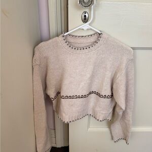 Cream Sweater with Brown Accents